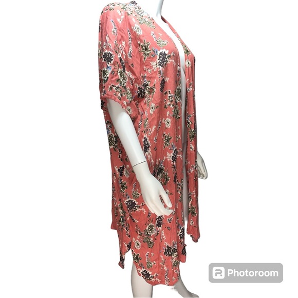 Blue Rain Pink Floral Lightweight Open Front Shawl Cardigan Women's Size S - Picture 3 of 9